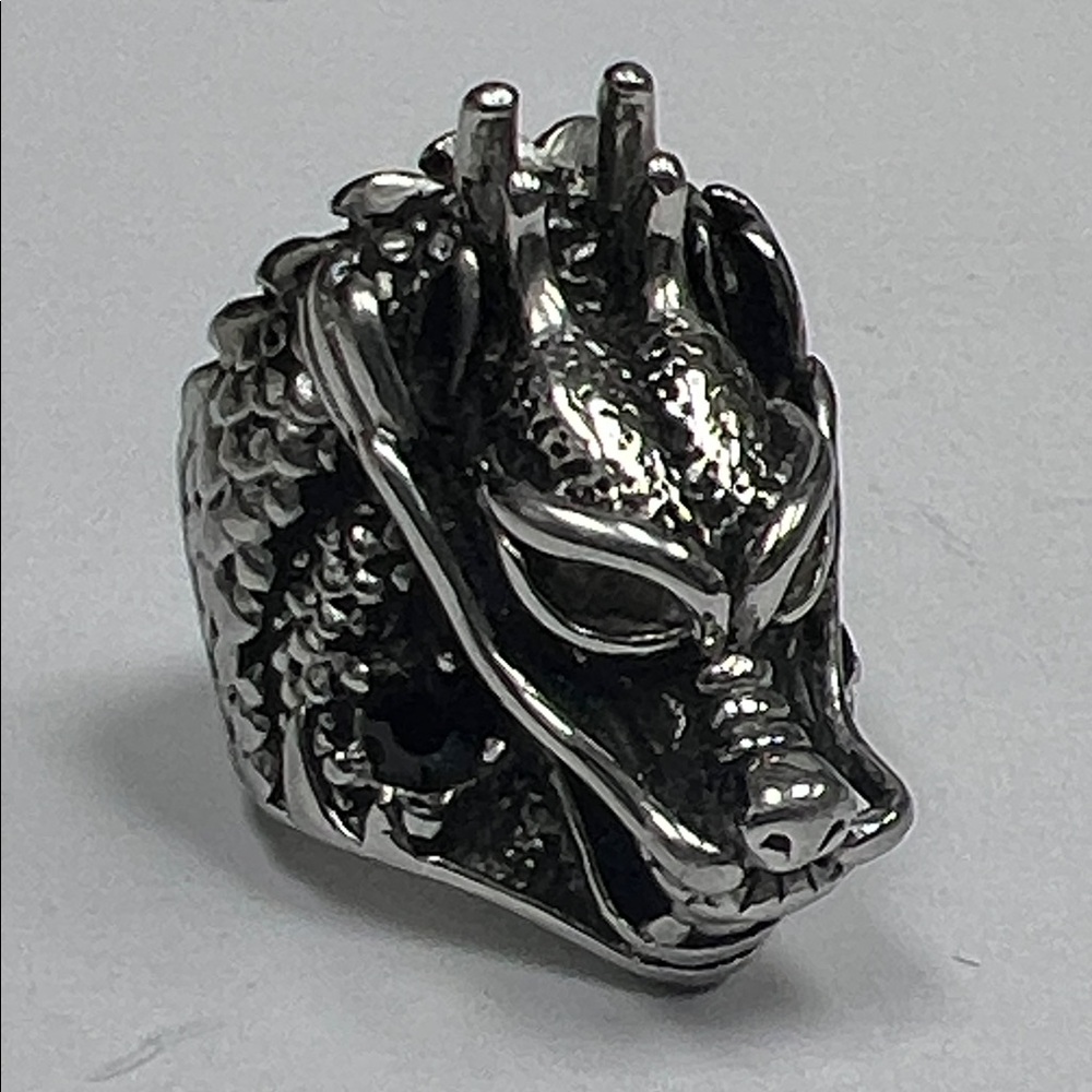 Silver stainless steel Gothic Dragon Head Ring